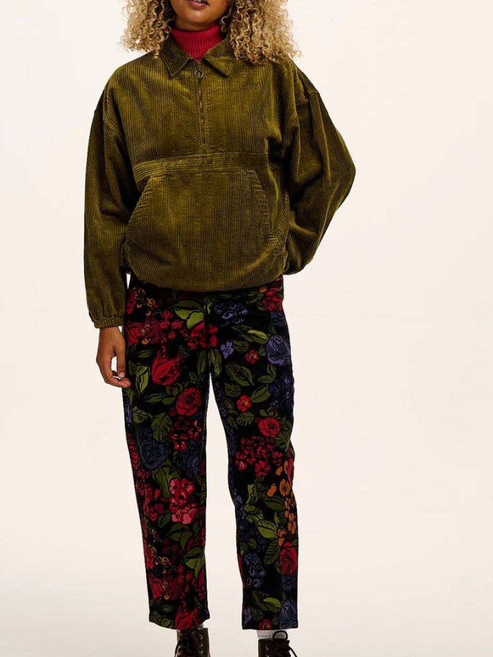 Lucy & Yak Drew - Cropped Straight Leg Cotton Trousers in Maria Print